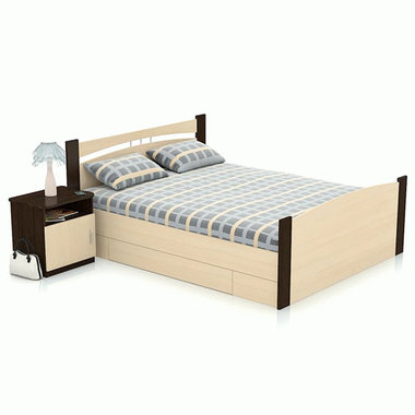 Кровать двуспальная Олмеко 1600 с ящиком + Тумба прикроватная