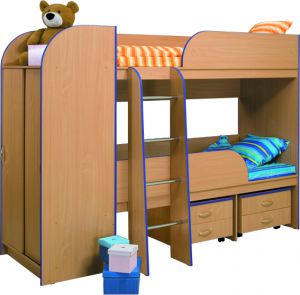 Двухъярусная детская кровать "Приют 2" со встроенным шкафом