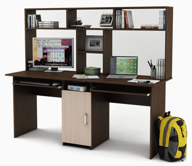 Письменный стол Лайт-10К с надстройкой для двоих с одной тумбой