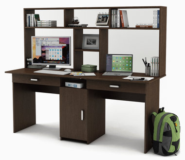 Письменный стол Лайт-10Я с надстройкой для двоих однотумбовый с ящиками