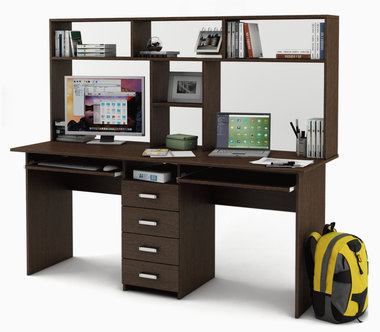 Письменный стол Лайт-11К с надстройкой для двоих однотумбовый с ящиками